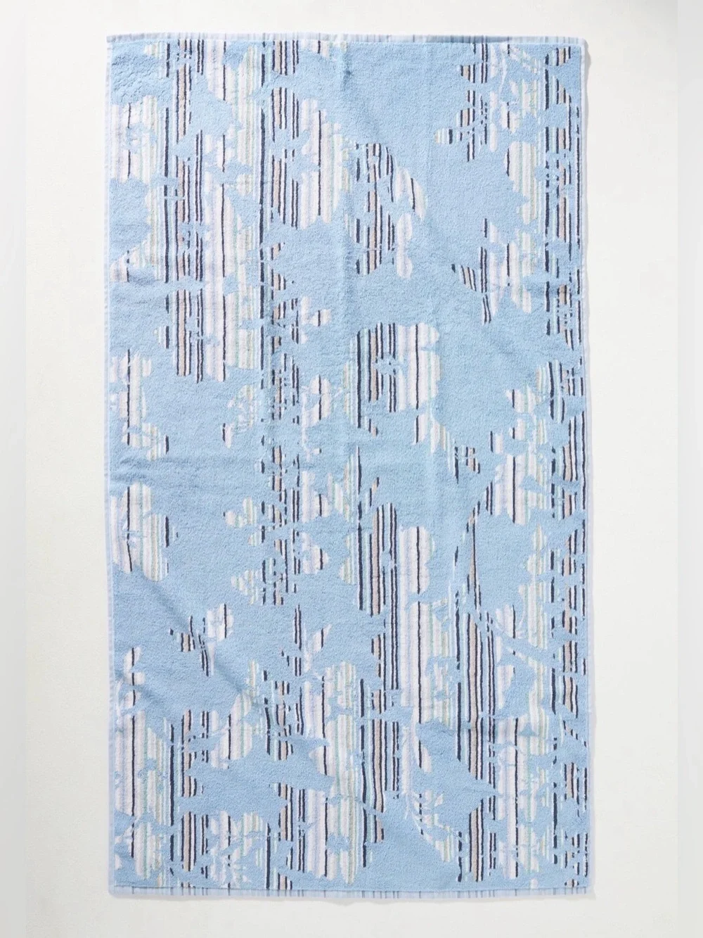 Anthropologie Bath Towel Light Blue Floral Stripe 54